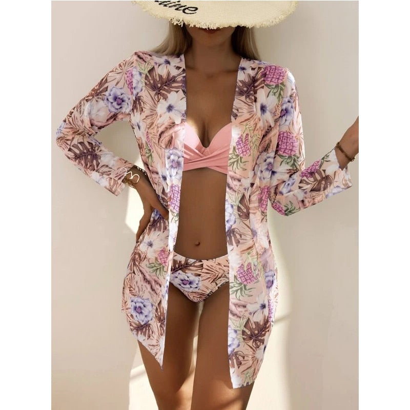 Coleção Moda Praia Flowers 2023 - Biquíni + Saída de Praia (Brinde)